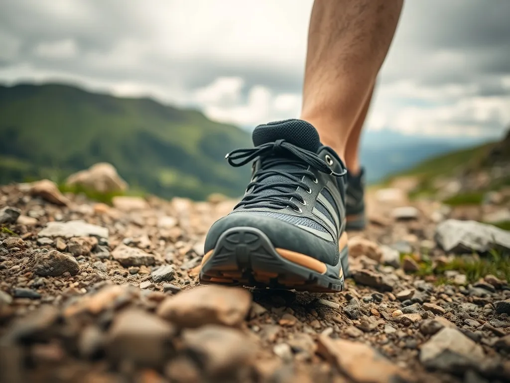Buty trekkingowe Salomon X Ultra 4 GTX na kamienistym szlaku górskim, podkreślona podeszwa i detale do terenowych wędrówek